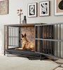 Dog Crate Furniture, Wooden Dog Crate Table, 38.9 Dog Kennel With 2 Sliding Doors And Thick Iron Door Frame, Decorative Pet Crate House For Large Medium Small Dog Indoor Use  Rustic Brown