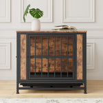 Dog Crate Furniture, Wooden Dog Crate Table, 27.48  Dog Kennel With 2 Sliding Doors And Thick Iron Door Frame, Decorative Pet Crate House For Small Dog Indoor Use Rustic Brown