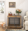 Furniture Style Dog Crate Side Table On Wheels With Double Doors And Lift Top. Rustic Brown, 31.50'' W X 22.05'' D X 25'' H.