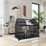 Heavy Duty Dog Crate 54 Inch Indestructible Pet Dog Cage Crate Kennel With Roof Top 2 Doors Removable Trays